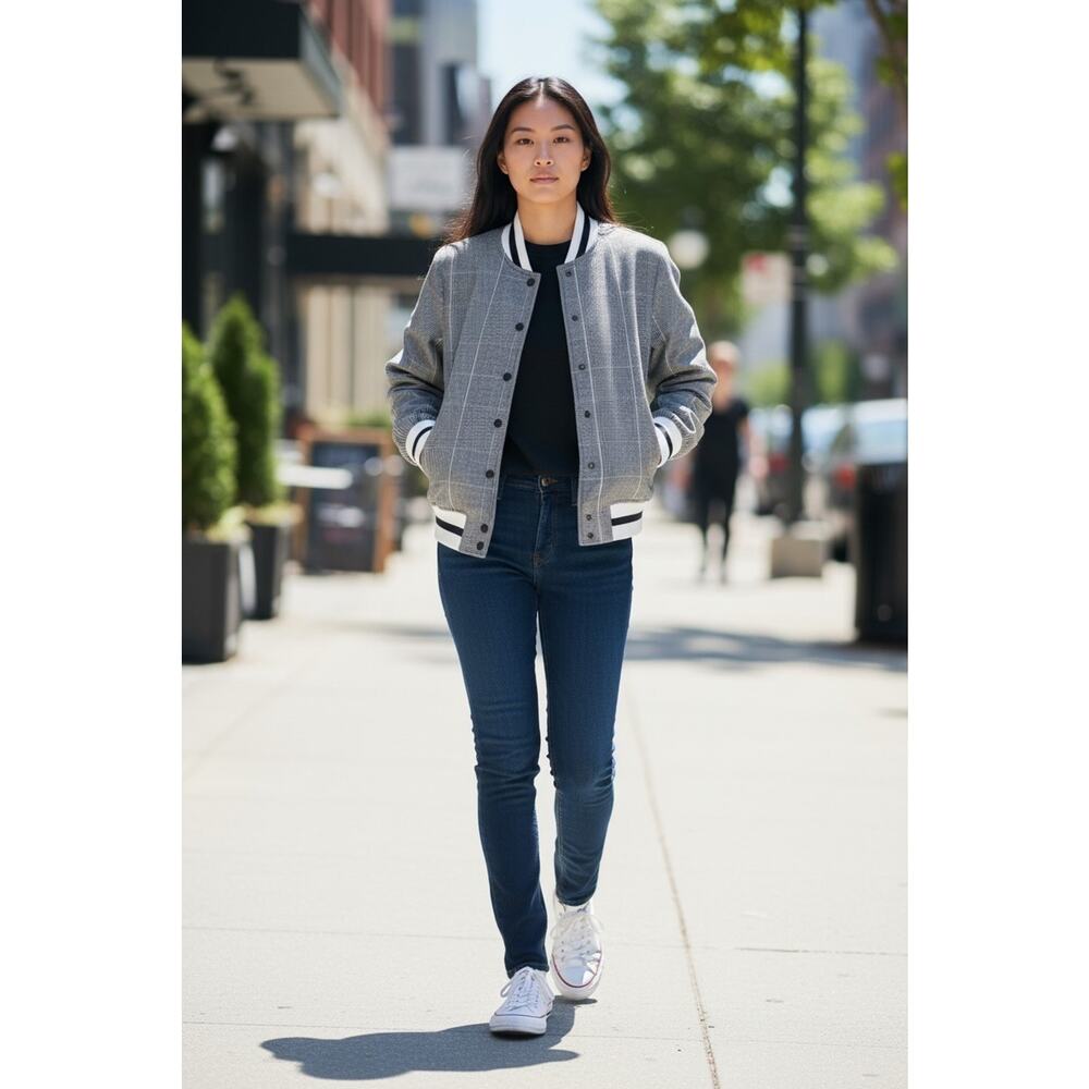 Who What Wear Women's Bomber Jacket Size Medium Black & White